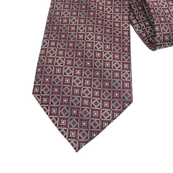 Platinum Designs Silk Tie Men’s 60” Burgundy Gray Navy Woven Geometric Wide New - Picture 1 of 3